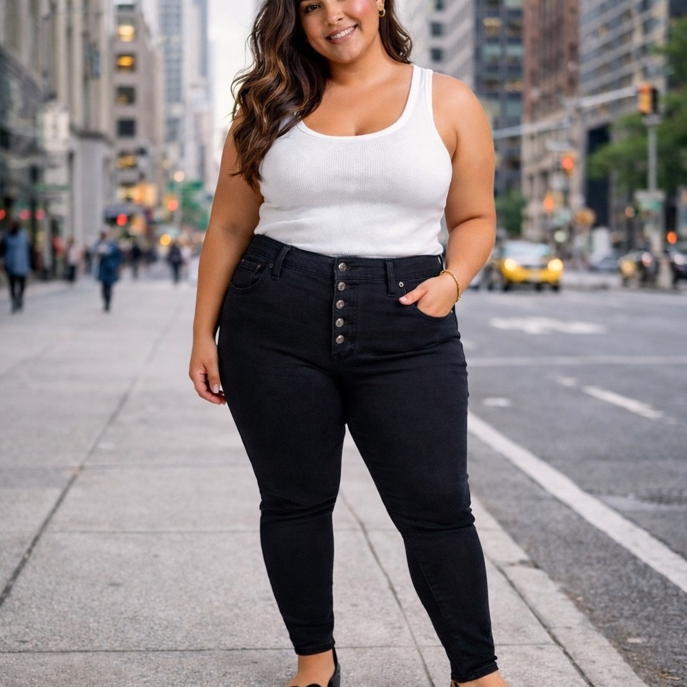 NWT Madewell Black Mid Rise Skinny Jeans W37‎ Stretch Denim capsule plus size